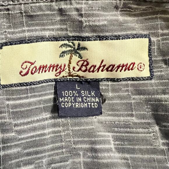 Tommy Bahama Shirt Mens Large Silk Hawaiian Gray Button Short Sleeve - Picture 6 of 6